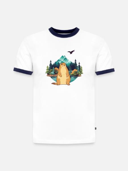 Murmeltier - Slim Fit Männer Organic Contrast T-Shirt - Weiß/Navyblau