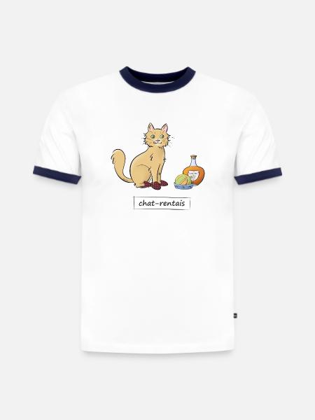 Chat-rentais - T-shirt contrasté homme slim fit en coton bio - blanc/bleu marine