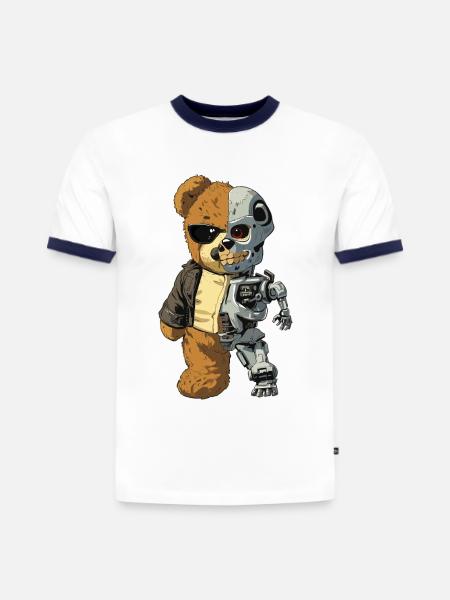 Bärenroboter Cyborg - Slim Fit Männer Organic Contrast T-Shirt - Weiß/Navyblau