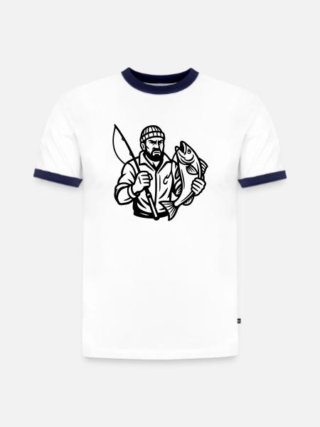 Angler - Slim Fit Männer Organic Contrast T-Shirt - Weiß/Navyblau