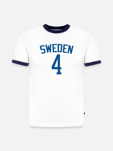 Schweden 4 – Sportdesign - Slim Fit Männer Organic Contrast T-Shirt - Weiß/Navyblau