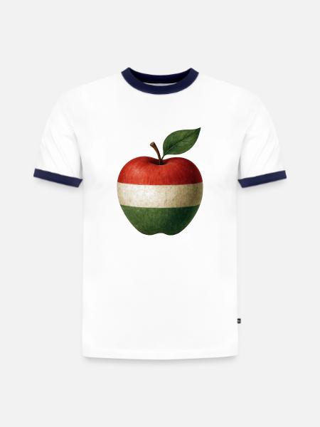 Ungarn - Slim Fit Männer Organic Contrast T-Shirt - Weiß/Navyblau