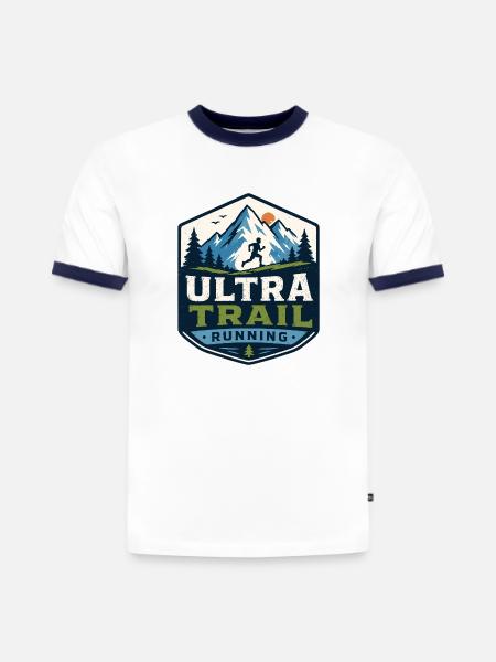 Ultra-Trailrunning - Slim Fit Männer Organic Contrast T-Shirt - Weiß/Navyblau
