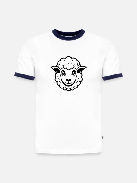 Süßes Schafsgesicht - Slim Fit Männer Organic Contrast T-Shirt - Weiß/Navyblau