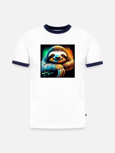 sloth - Slim Fit Men's Organic Contrast T-Shirt - white/navy