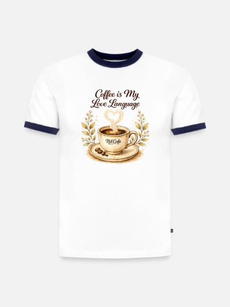 coffe_ist_my_live_language - Slim Fit Männer Organic Contrast T-Shirt - Weiß/Navyblau