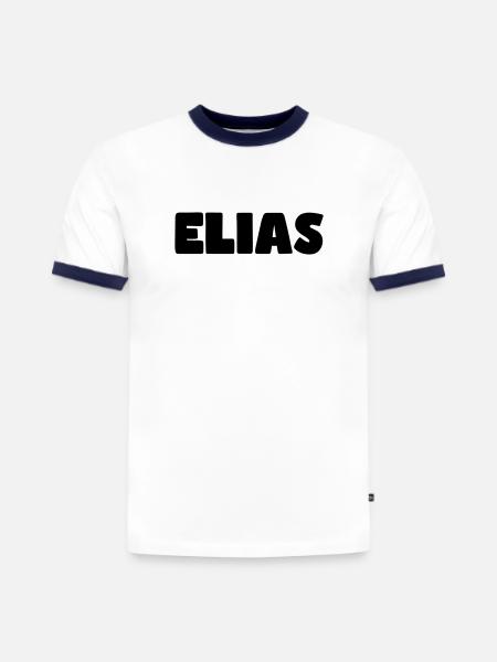 Elias Name - Slim Fit Männer Organic Contrast T-Shirt - Weiß/Navyblau