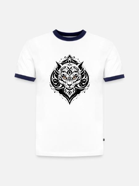KATZE TATTOO SCHWARZ - Slim Fit Männer Organic Contrast T-Shirt - Weiß/Navyblau