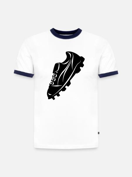 Fußballschuh transparente Schattenfigur - Slim Fit Männer Organic Contrast T-Shirt - Weiß/Navyblau
