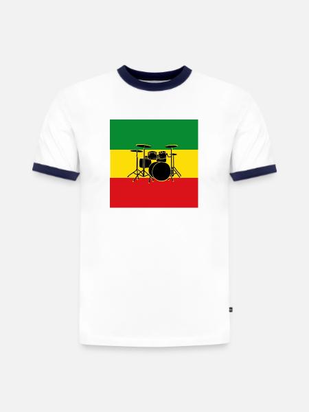 Reggae-Trommeln - Slim Fit Männer Organic Contrast T-Shirt - Weiß/Navyblau