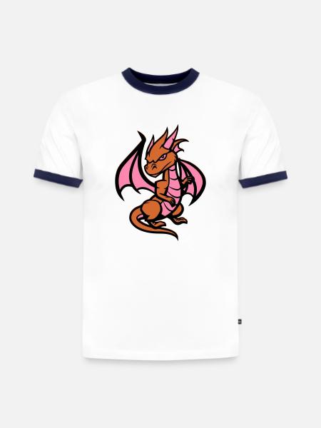 Little Dragon - Slim Fit Men's Organic Contrast T-Shirt - white/navy