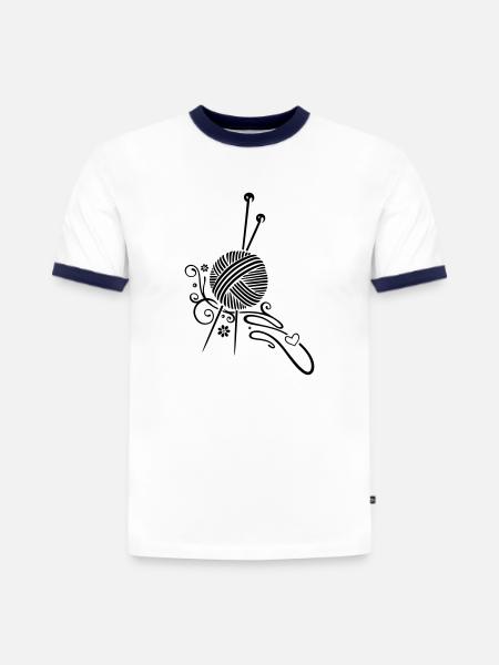 Stricken, Handarbeiten, Stricknadeln Wolle - Slim Fit Männer Organic Contrast T-Shirt - Weiß/Navyblau