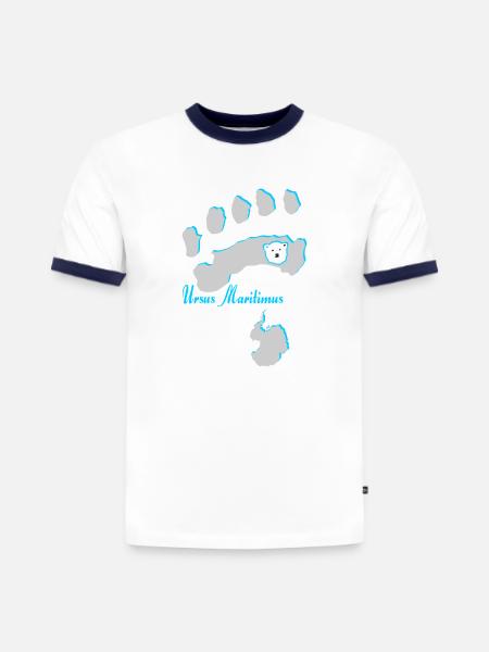 Eisbär 7 - Slim Fit Männer Organic Contrast T-Shirt - Weiß/Navyblau