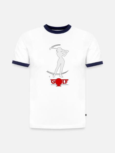 Retro-Golfer - Slim Fit Männer Organic Contrast T-Shirt - Weiß/Navyblau