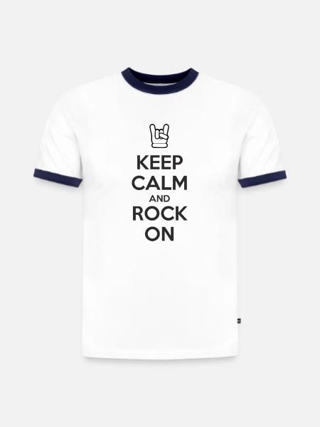 Keep Calm and Rock On - Slim Fit Männer Organic Contrast T-Shirt - Weiß/Navyblau