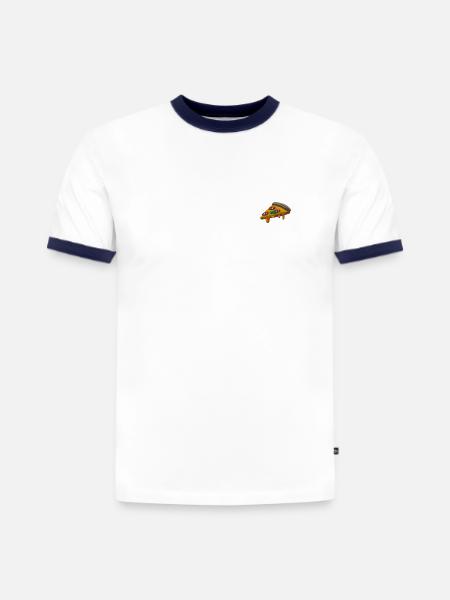 Pizza - T-shirt contrasté homme slim fit en coton bio - blanc/bleu marine