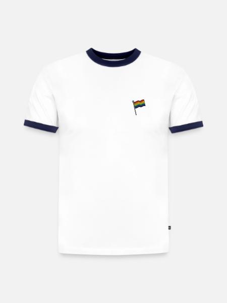 Rainbowflag - Slim Fit Männer Organic Contrast T-Shirt - Weiß/Navyblau