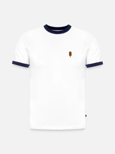 Glaces - T-shirt contrasté homme slim fit en coton bio - blanc/bleu marine