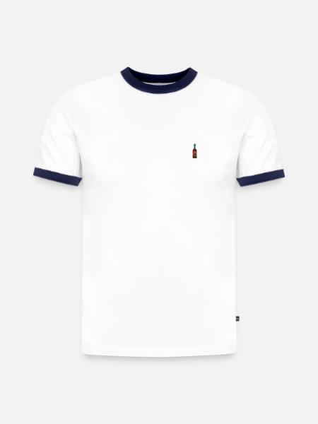 Bouteille de vin brodée - T-shirt contrasté homme slim fit en coton bio - blanc/bleu marine