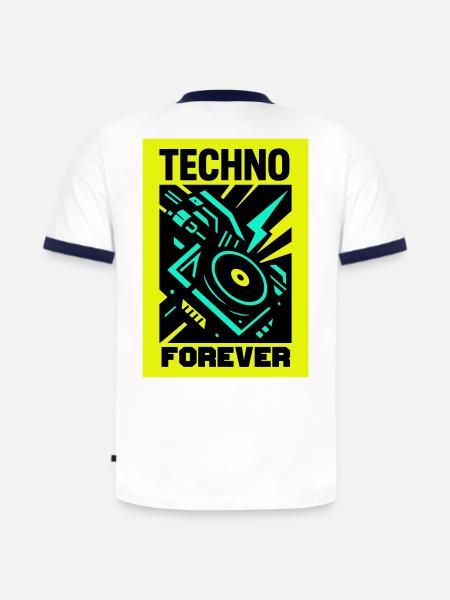 Techno Forever - Slim Fit Männer Organic Contrast T-Shirt - Weiß/Navyblau