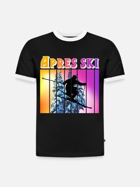 Apres ski - T-shirt contrasté homme slim fit en coton bio - noir/blanc