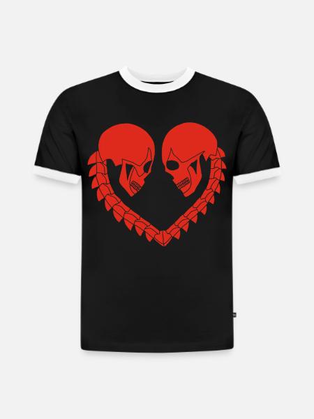 Coeur de crânes rouge - T-shirt contrasté homme slim fit en coton bio - noir/blanc