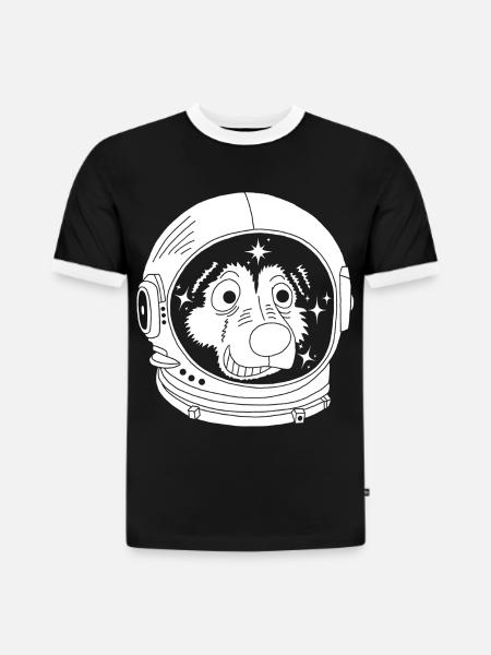 Astronaut Hund - Slim Fit Männer Organic Contrast T-Shirt - Schwarz/Weiß