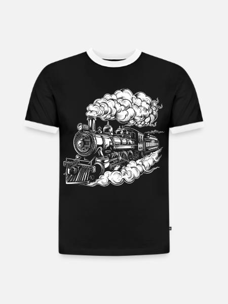 Dampflokomotive Grafik - Slim Fit Männer Organic Contrast T-Shirt - Schwarz/Weiß