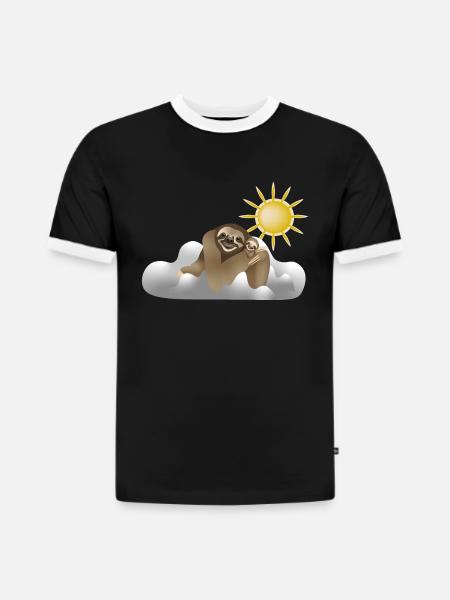 Faultier-Wolken - Slim Fit Männer Organic Contrast T-Shirt - Schwarz/Weiß