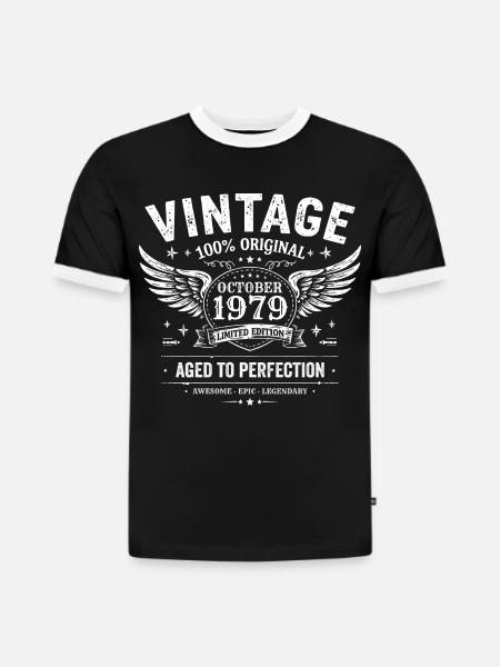 Ottobre 1979 | Regalo di compleanno dell'ottobre 1979 - T-shirt slim fit da uomo con dettagli a contrasto in cotone biologico - nero/bianco