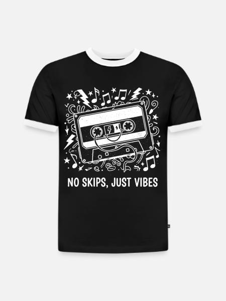No Skips Just Vibes Kassette - Slim Fit Männer Organic Contrast T-Shirt - Schwarz/Weiß
