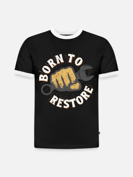 Restauration automobile née pour restaurer - T-shirt contrasté homme slim fit en coton bio - noir/blanc