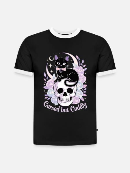 Verflucht und Kuschelig: Katzen-Schädel - Slim Fit Männer Organic Contrast T-Shirt - Schwarz/Weiß