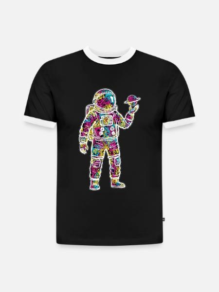 Space Astronaut Scribble Planet Scribbles - Slim Fit Men's Organic Contrast T-Shirt - black/white