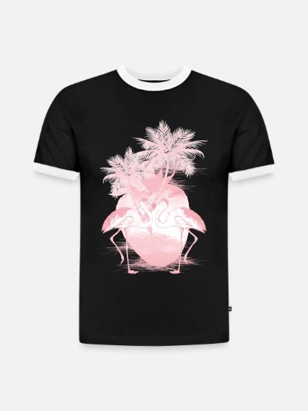 Palm Flamingos Summer Pink - Slim Fit Men's Organic Contrast T-Shirt - black/white