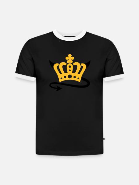 Teufel Krone - Slim Fit Männer Organic Contrast T-Shirt - Schwarz/Weiß
