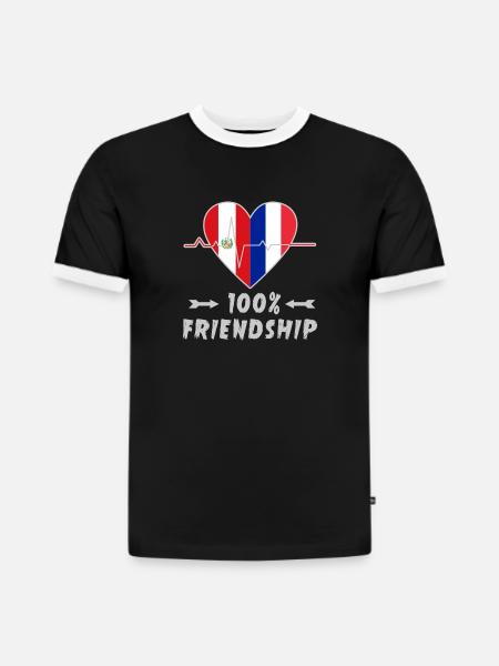 Peru und Frankreich 100% Freundschaft - Slim Fit Männer Organic Contrast T-Shirt - Schwarz/Weiß