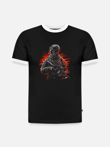 Forces spéciales - T-shirt contrasté homme slim fit en coton bio - noir/blanc