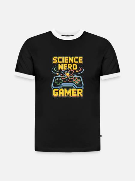 Science Nerd Gamer Atom Controller Wissenschaft - Slim Fit Männer Organic Contrast T-Shirt - Schwarz/Weiß