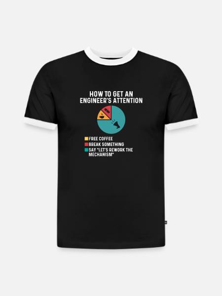 Engineer’s Attention Free Coffee Rework Mechanism - Slim Fit Men's Organic Contrast T-Shirt - black/white