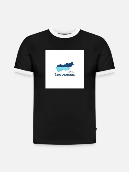 Bodensee Landschaftslogo Seeufer - Slim Fit Männer Organic Contrast T-Shirt - Schwarz/Weiß