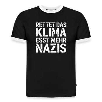 Rettet das Klima esst mehr Nazis - Gegen Rechts - Slim Fit Männer Organic Contrast T-Shirt - Schwarz/Weiß - Vorne - AI Model Male 178 light (178cm)