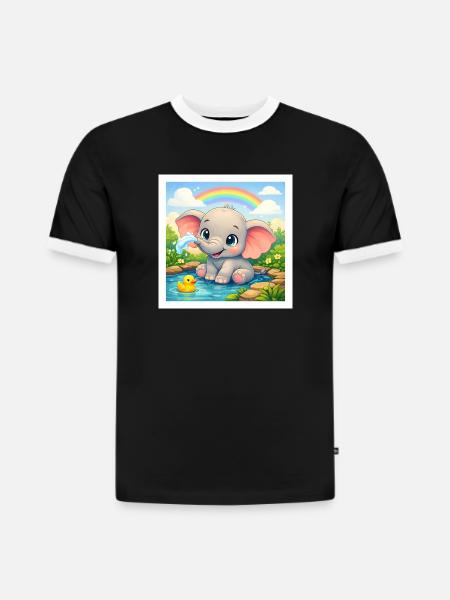 Elli der Elefant - Slim Fit Männer Organic Contrast T-Shirt - Schwarz/Weiß