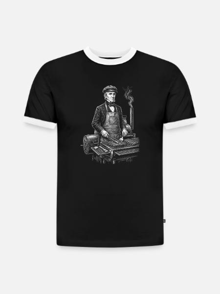 James K. Polk chez BBQ Grilling - T-shirt contrasté homme slim fit en coton bio - noir/blanc