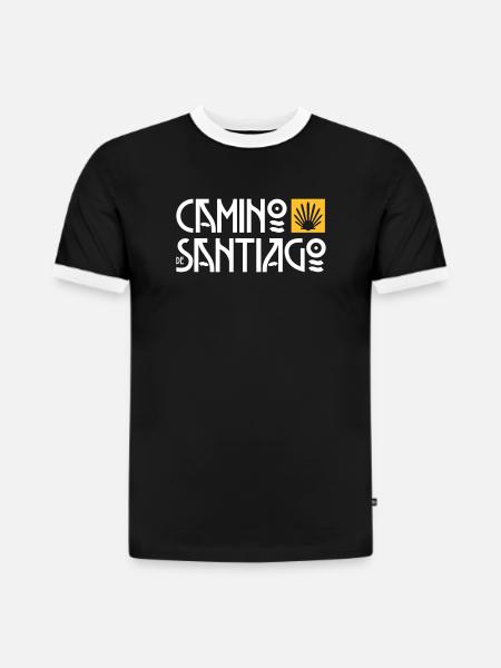 Camino de Santiago | Cammino di Santiago | Refuso Art Deco - T-shirt slim fit da uomo con dettagli a contrasto in cotone biologico - nero/bianco