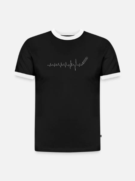 ECG Pencil Line Art - Slim Fit Men's Organic Contrast T-Shirt - black/white