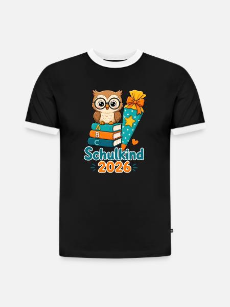 Schulkind 2026 Eule Einschulung - Slim Fit Männer Organic Contrast T-Shirt - Schwarz/Weiß