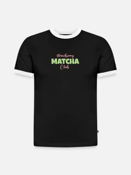 Strawberry Matcha Club - Slim Fit Männer Organic Contrast T-Shirt - Schwarz/Weiß