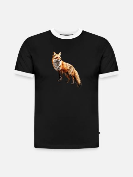 Roter Fuchs – Wildtier Alpen Design - Slim Fit Männer Organic Contrast T-Shirt - Schwarz/Weiß