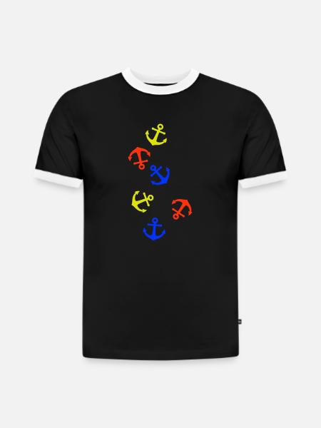 Anker Bunt - Slim Fit Männer Organic Contrast T-Shirt - Schwarz/Weiß